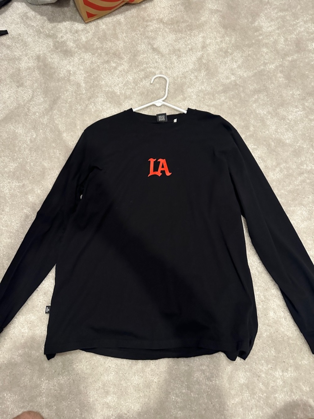 Black Long Sleeve Tee with Red 'LA' Logo